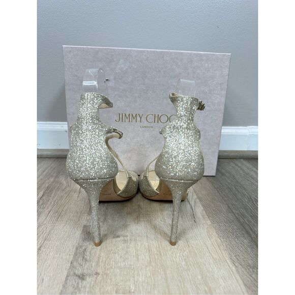 Jimmy Choo Azia 95 Platinum Ice Dusty Glitter Sandals Size 37(US7) $950 - Picture 9 of 15